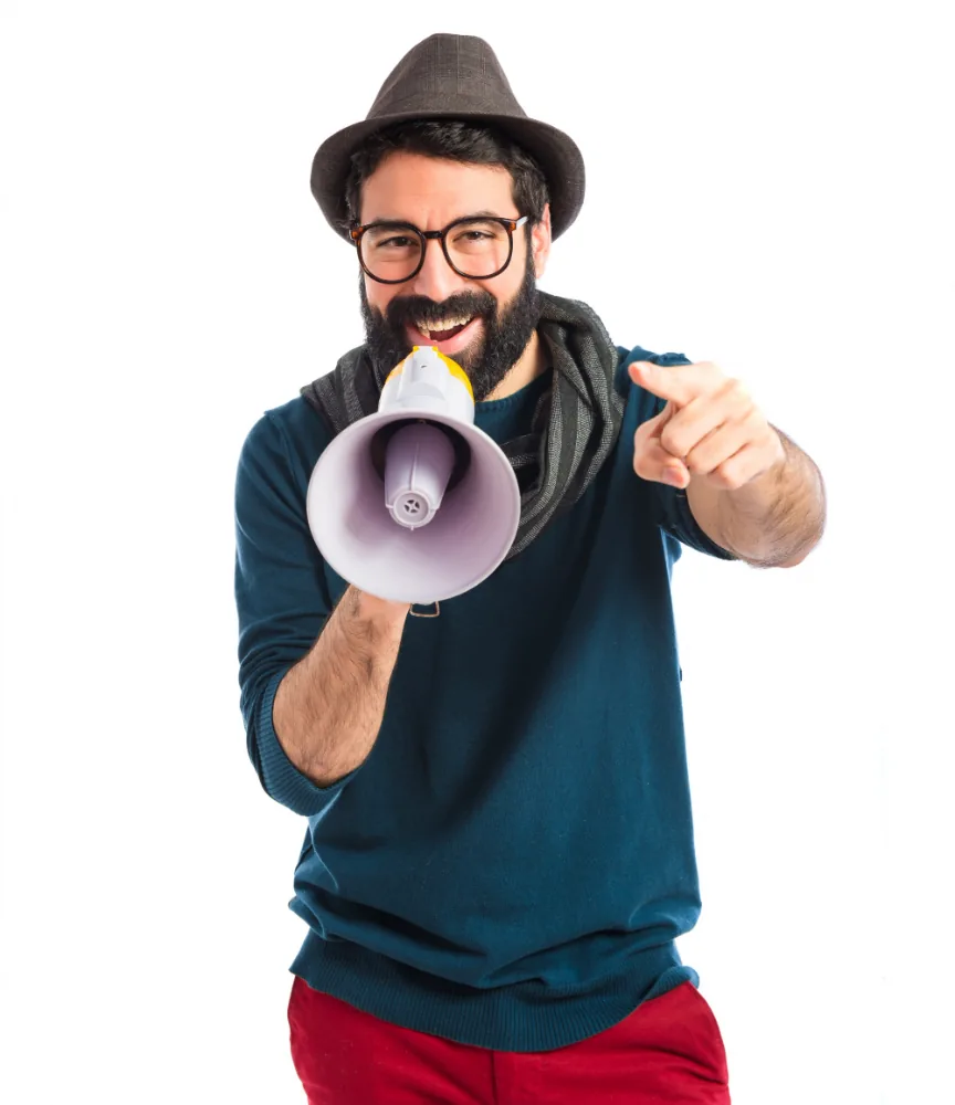 Creative professional with megaphone representing advertising