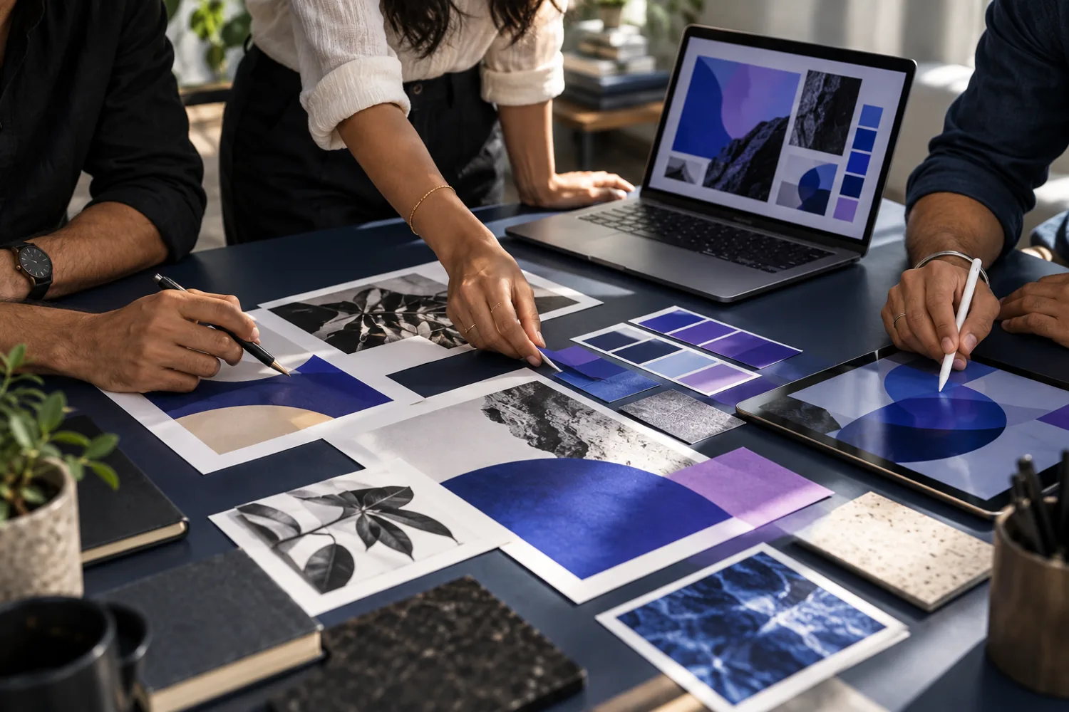 Creative professionals collaborating on digital design